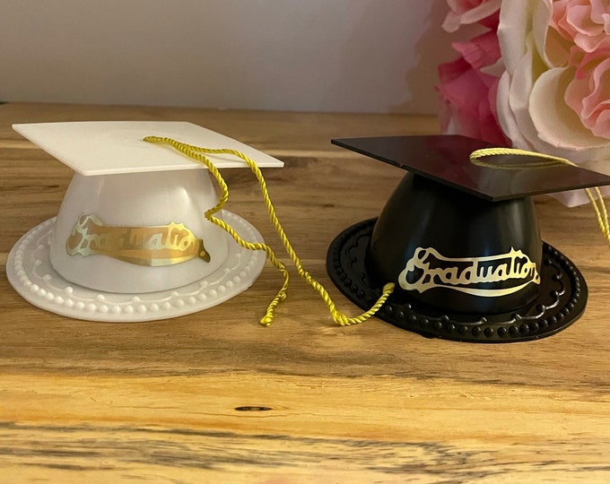 12 Graduation Favor / White Cap Favor Box / Plastic Graduation Hat ...