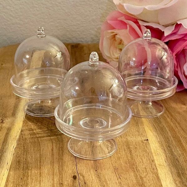 12  Mini Dome Cloche Favor / Clear Acrylic Cake Holder with Dome "1x3" Party Wedding Favors