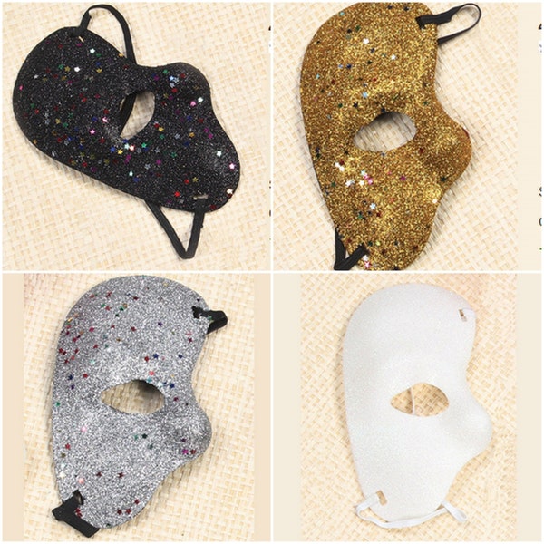 Half Face Glitter Mask  / Masquerade Bachelorette Party Mask,  White Bridal Mask