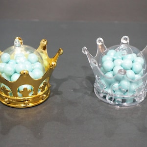 12 plastic minikroontafeldecoraties met doorzichtige koepeldeksels / kroonbedankje / kleine kronen