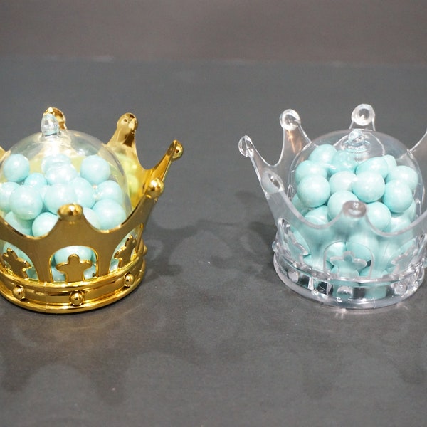 12  Plastic Mini Crown Table Decorations with Clear Dome Lids / Crown Favor / Little Crowns
