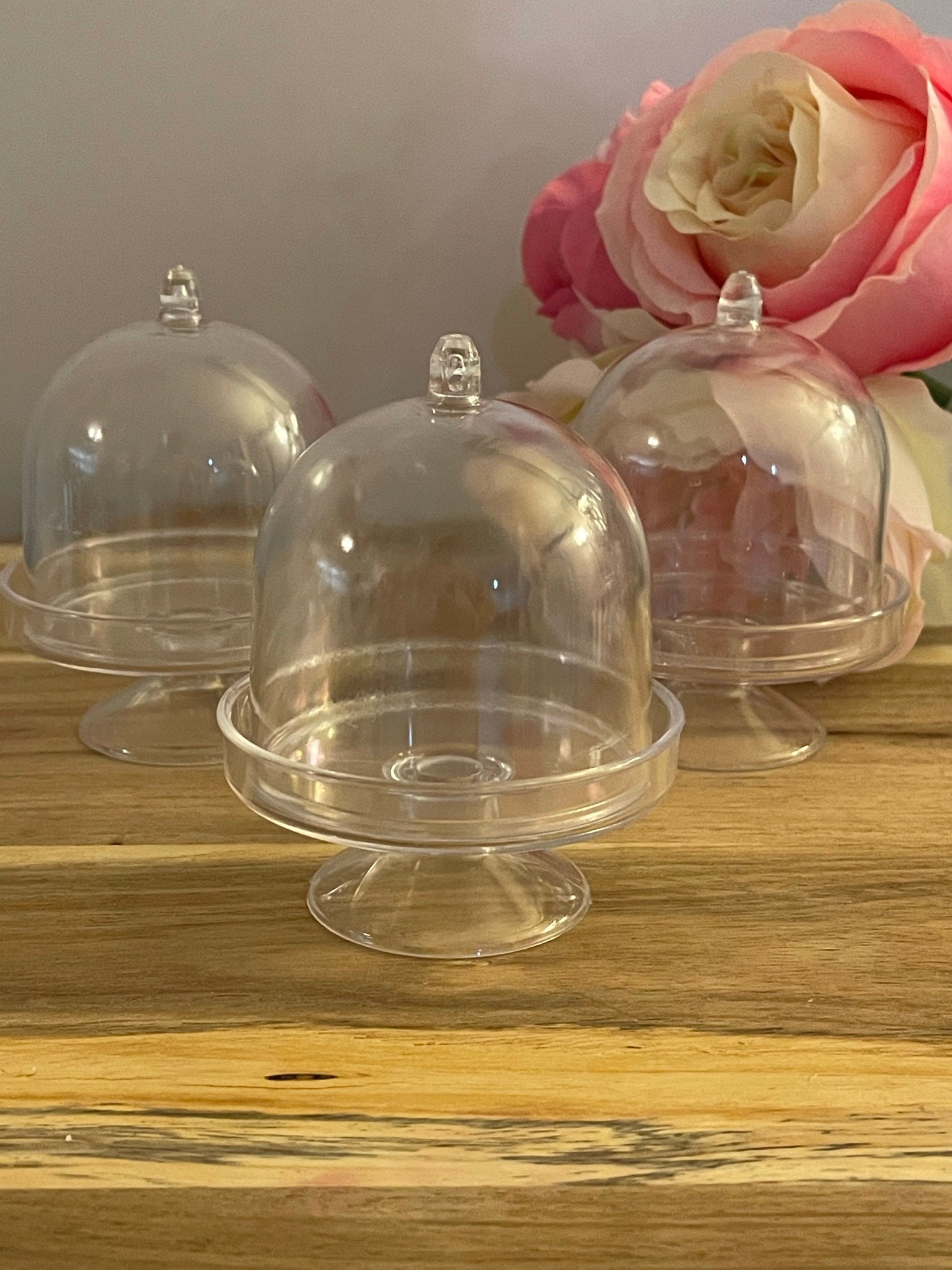 12 Clear Plastic Domes with snap in Bottom 4 inches Tall 2-3/8 Diameter