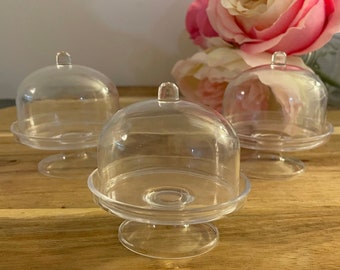12 Oval Dome Cloche Favor / Clear Acrylic Cake Holder with Dome 3" Party Wedding Favors