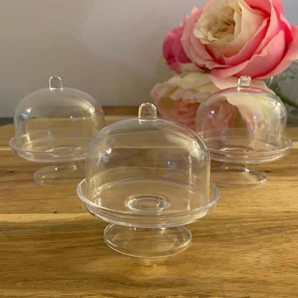 12 Oval Dome Cloche Favor / Clear Acrylic Cake Holder with Dome "3" Party Wedding Favors