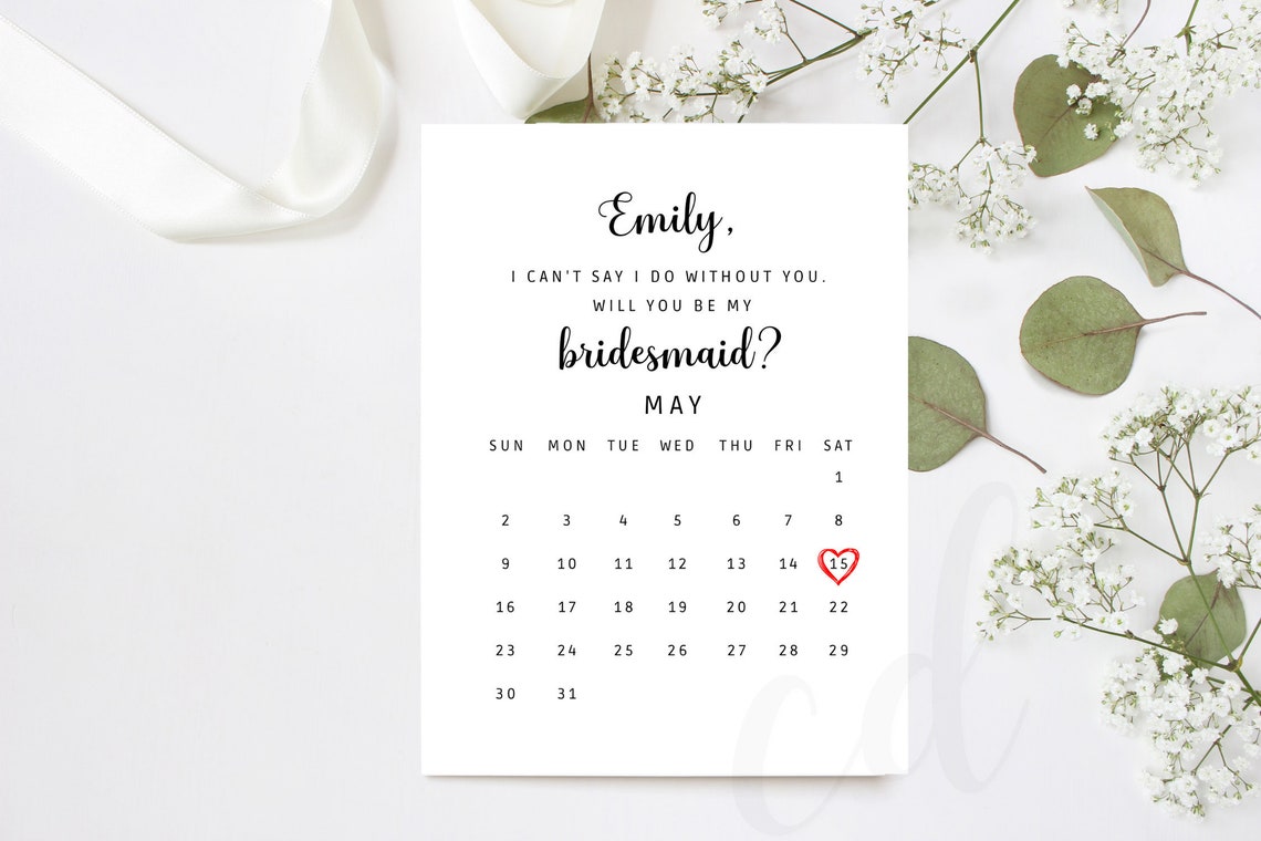 Instant DIY Bridal Party Calendar Info Card Proposal Box Etsy