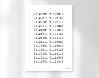Binary ABC's Art Print | Small Desk Print for Office | Computer Science Themed Art