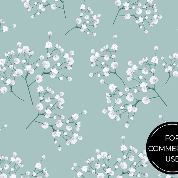 Transparent seamless pattern, Commercial license, Baby's breath, Gypsophila, Floral clipart, PNG.