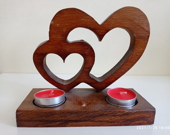 Portacandele in legno / Modello a cuore in legno fatto a mano / Retro Wood Decorative Heart Art / Wood Love Gift Model 6 '' / Regalo per Darling