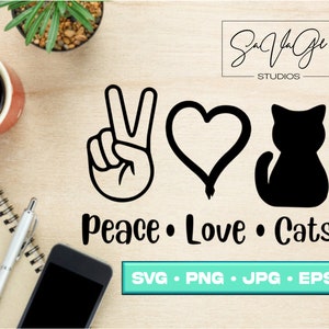 Peace Love Cats SVG, Cats svg, Cat lovers svg, cat svg, Cricut svg, Cricut cut file, Silhouette svg, Cut Files, Digital Files, Die cut, svg