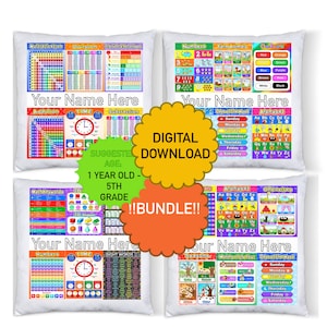 Toddler 1 year old - 5th Grade Learning Pillow Template Bundle