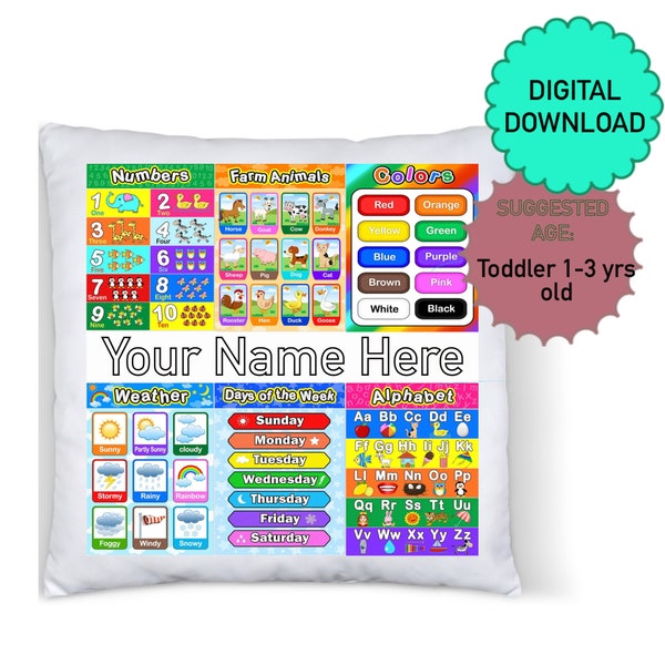 Toddler 1-3 year old Toddler Learning Pillow Template PNG download