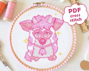 Strawberry Cow Furby Cross-Stitch Pattern | Kawaii Furby PDF Chart  | Meme Tumblr Art | Pastel | Cute cross stitch Embroidery