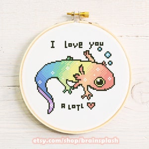 Rainbow Axolotl Cross-Stitch Pattern | Kawaii Axlotl Pride PDF Chart  | Meme Tumblr Art | Pastel | Cute LGBTQ cross stitch Embroidery