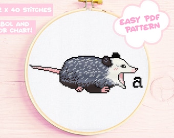 Screaming Opossum A Cross Stitch Pattern Kawaii Funny Meme Crossstitch Embroidery Chart Easy to Follow Cute Anxiety Panic Pattern