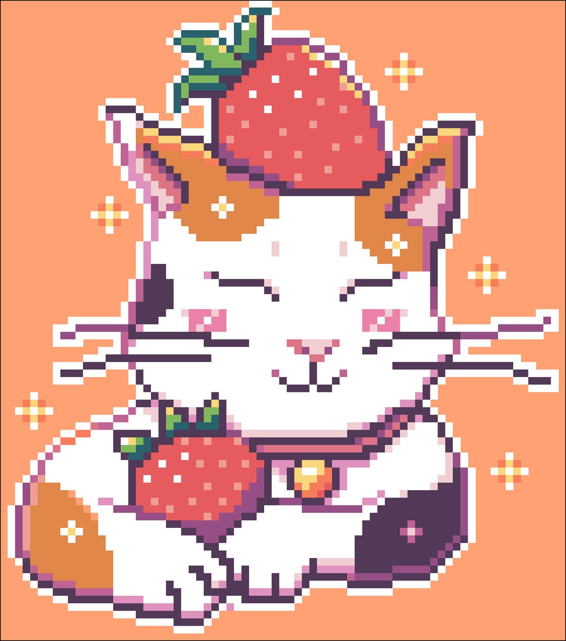 Strawberry Cat CrossStitch Pattern Kawaii Kitty Anime PDF Etsy France