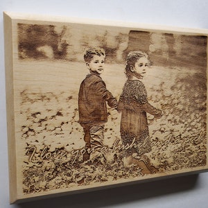 Laser etched image on wood