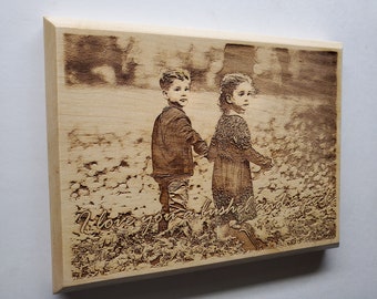 Laser etched image on wood