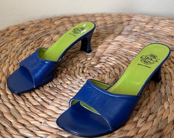 ESPACE / Robert Clergerie Studio / metallic blue leather / 1990 / 2000 / FW / Sandal / mule slide / kitten heel / 37 / 7 B