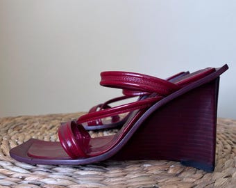 GIANNI BRAVO / genuine leather / Designer / 1990 / FW / Sandal / 'Lipstick Red' / platform wedge / 38 / 8