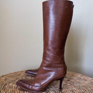 POLLINI STUDIO / genuine leather / embossed alligator / 2000 / FW / knee high boot / heeled boot / 37.5 / 7 - 7.5