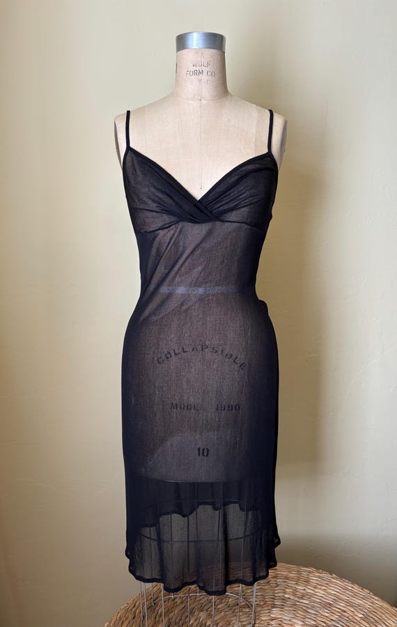 VIVIENNE TAM / black nylon mesh / 1990 / Dress / sleeveless sheer midi / 2