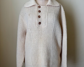 Duck Wool Sweater 80s 90s Vintage Woolrich Gray Cream Intarsia