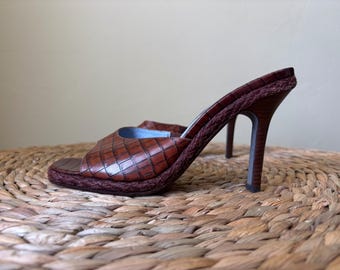 DONALD J PLINER / couture / croc embossed leather / 2000 / FW / Sandal / open toe heel / mule / 8 M