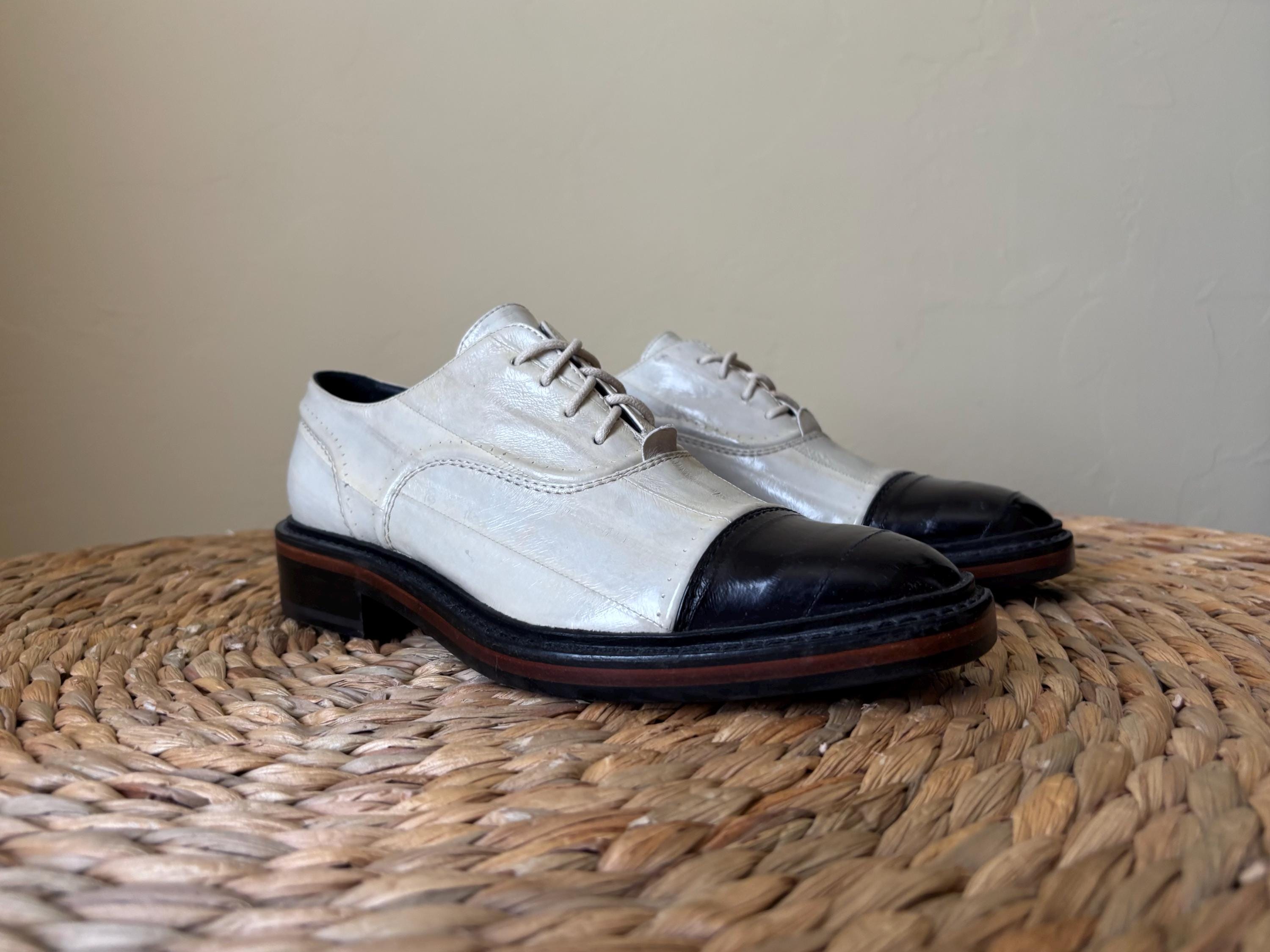 Vtg Los Altos Exotic Footwear Off White Eel Skin Oxford Lace Up Dress Shoes 10.5 Los Altos Men main image 2