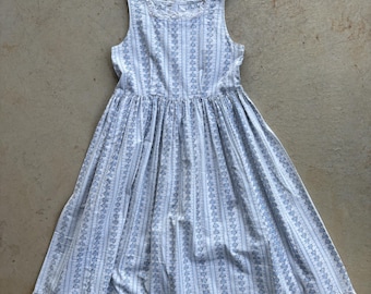 eyelet lace / French toile print / cotton / 1960 / Dress / babydoll sleeveless / midi / XS