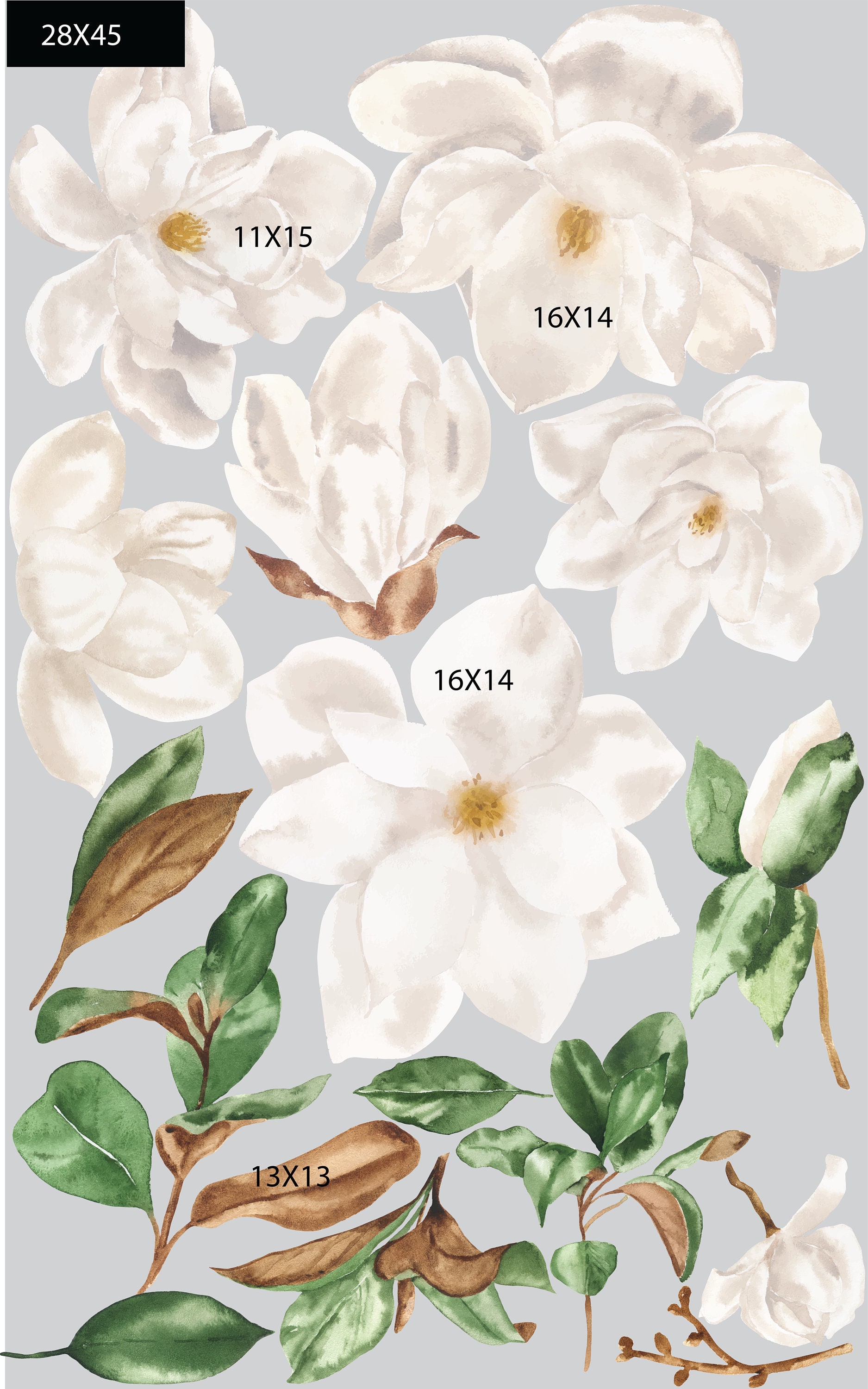 Magnolia Flowers Wall Decal Watercolor Magnolia Sticker Etsy