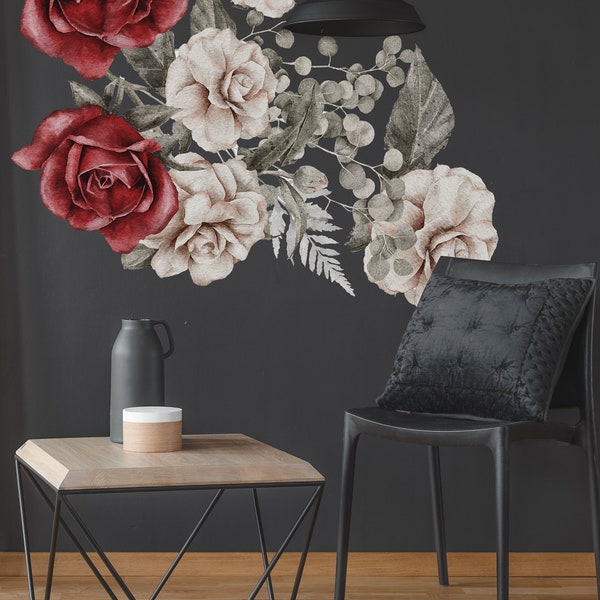 Flower Roses wall decal, Floral Wall Decals, Rose Wall Decal, Mothers day