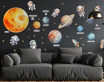 Planets Space Wall Decal, Solar system, Nursery wall decal Kids Room Decor, Birthday Gift for Boy/Girl, Peel and StickMural
