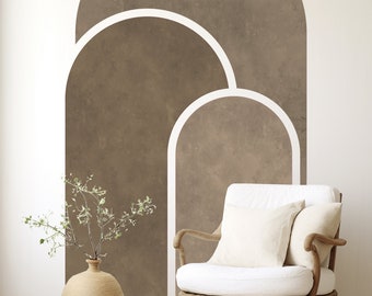Beige wall arch, Modern Textured Headboard art sticker, Boho Minimalist Home Decor, Wall Mural