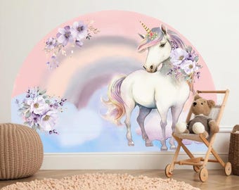 Unicorn Wall Art Decal, Watercolor Rainbow Sticker, Pastel Rainbow Room, Boho, Nursery Decor, Wall mural, Girls Gift, Party