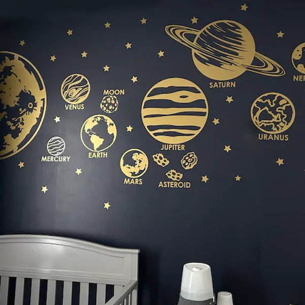 Astronaut Space Moon Wall Decal, Galaxy Solar System Planets wall art stickers, Cosmos Stars Nursery Zodiac Constellations Wall Art