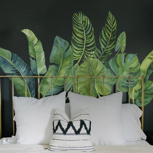 Green leaf wall decal Palm Leaf wall sticker Watercolor Tropical Leaves sticker Jungle Banana Leaf Wall Decals, Floral wall decor, Mural
