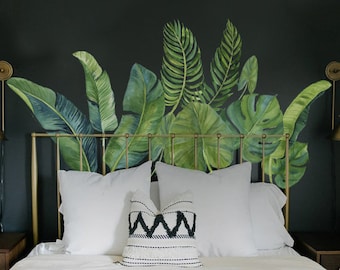 Green leaf wall decal Palm Leaf wall sticker Watercolor Tropical Leaves sticker Tropical Jungle Leaves decal Banana Leaf Wall Decals