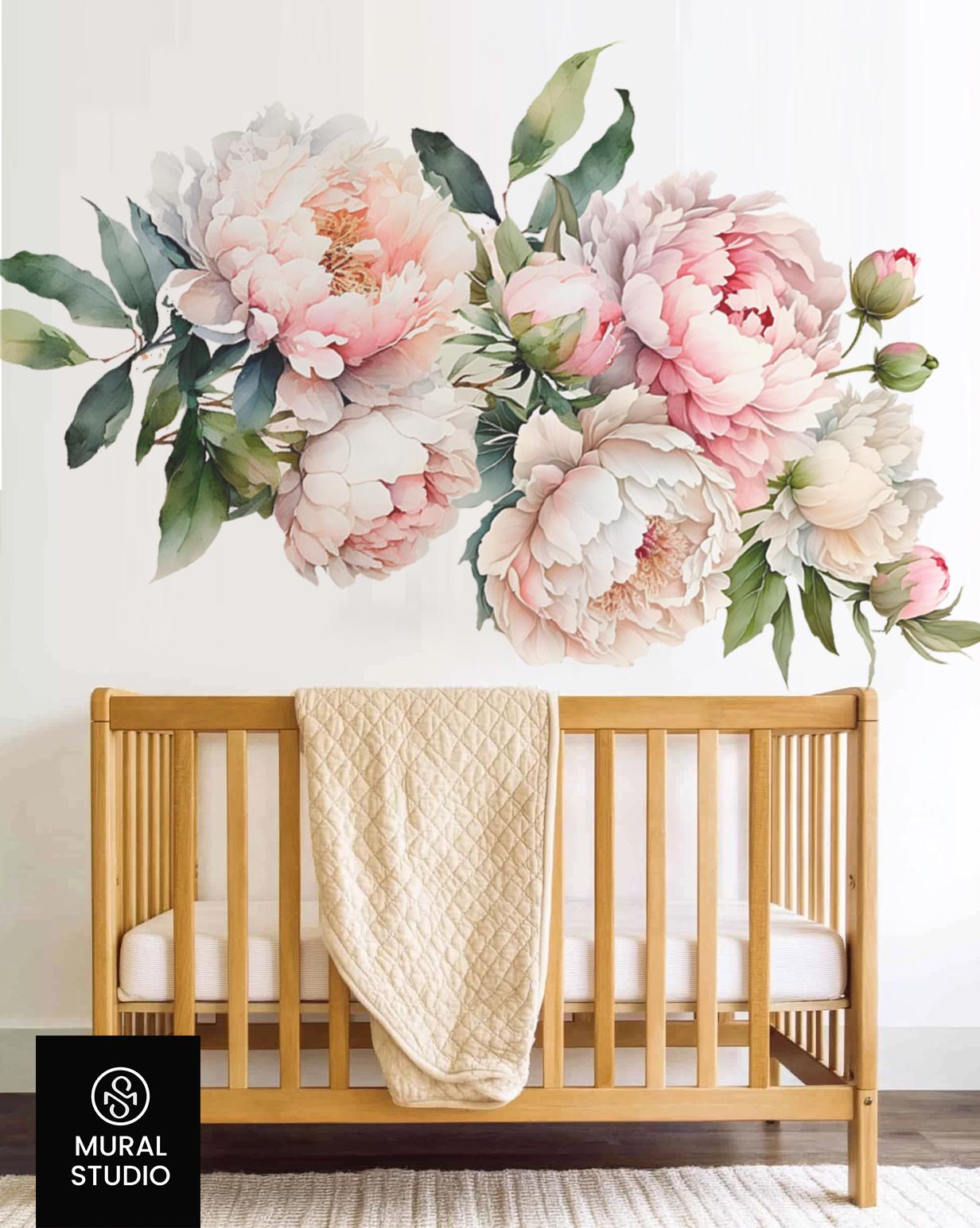 Floral Wall Decals, Peony Nursery Wall Decal, Watercolor Flower ...
