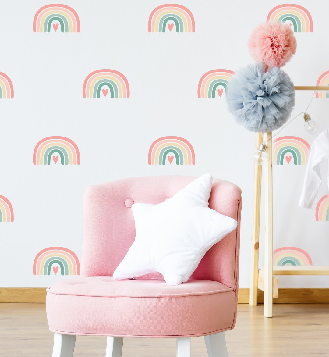 Watercolor Rainbow Wall Decal, Pastel Rainbow Nursery Wall Decal, Kids ...