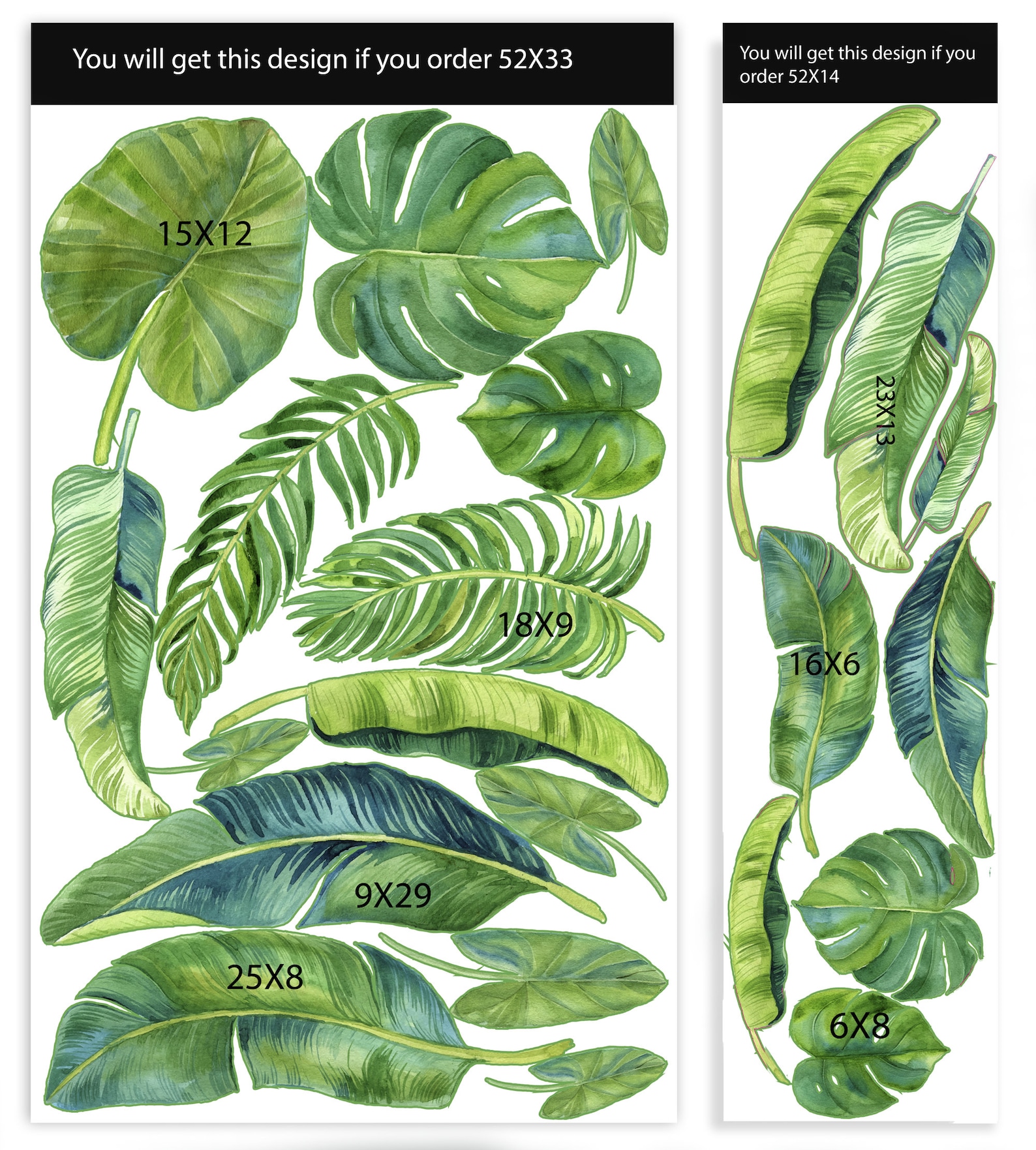 Green Leaf Wall Decal Palm Leaf Wall Sticker Watercolor Etsy