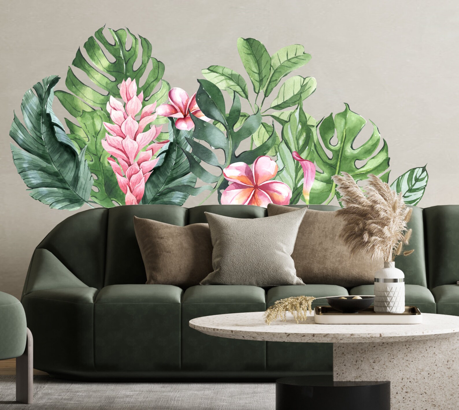 Green Leaf Wall Decal Palm Leaf Wall Sticker Watercolor Etsy