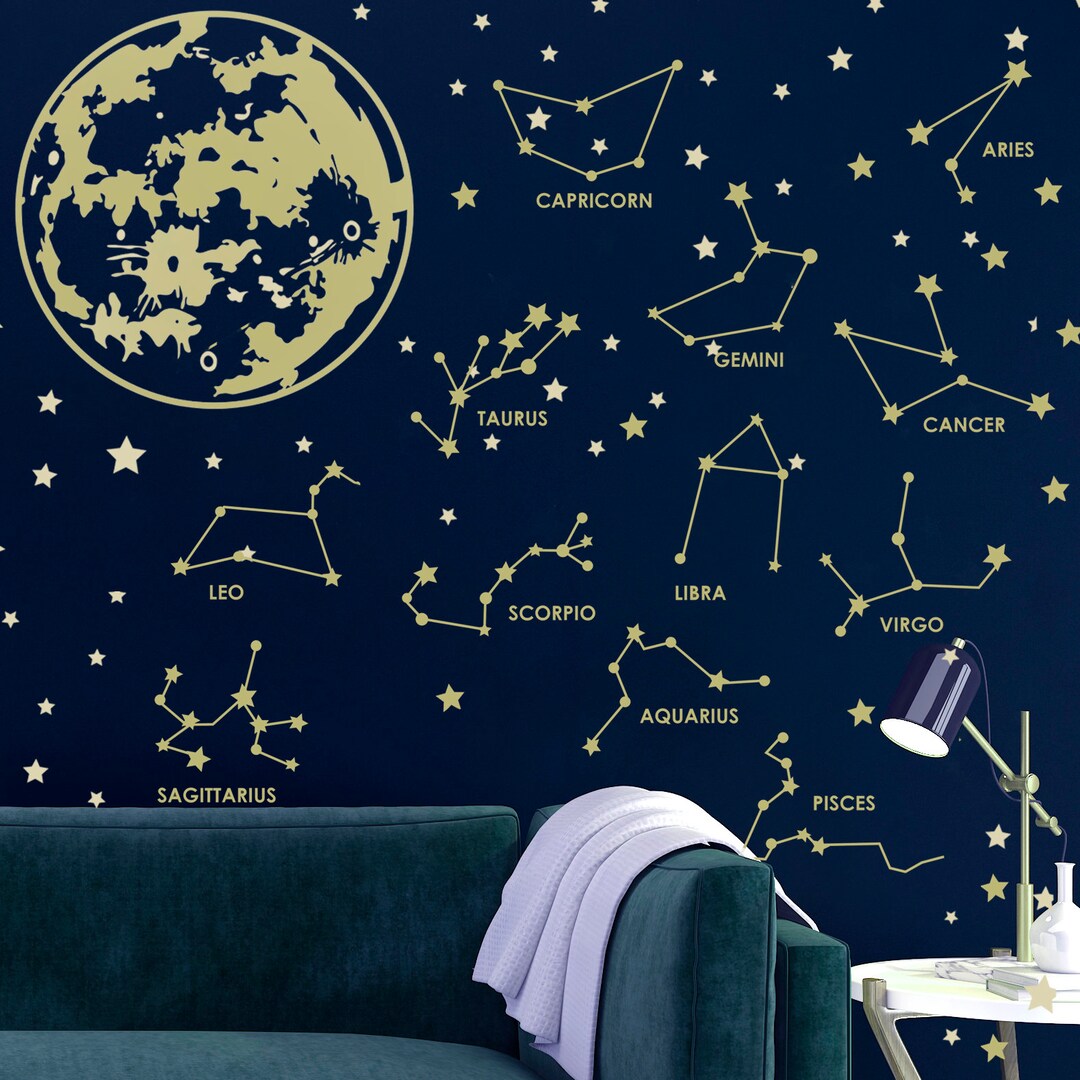 Moon and Stars Wall Decal Starbursts Space Wall Sticker - Etsy