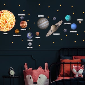 Realistic Planets Space Wall Decal, Solar system, Galaxy Sticker, Nursery, Kids Room Decor, Birthday Gift for Boy Girl, Peel and StickMural