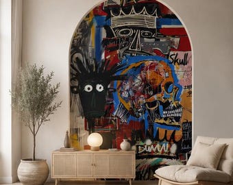 Urban Graffiti Arch Mural, Contemporary Street Art Headboard Decor (Peel and Stick)