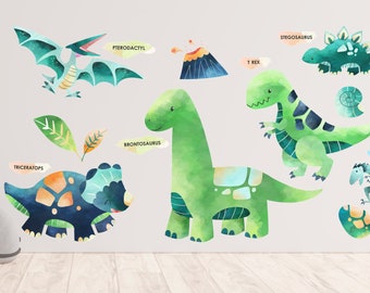 Dinosaur wall decal big set, Dino wall stickers, Jurassic Nursery room, T-Rex Kids wall art, Decals Boys Birthday Gift