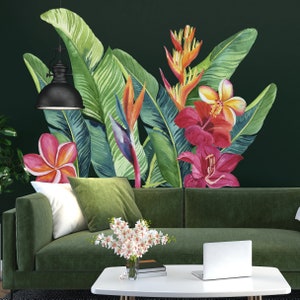 Green leaf wall decal Palm Leaf wall sticker Watercolor Tropical Leaves sticker Tropical Jungle Leaves decal Banana Leaf Wall Decals