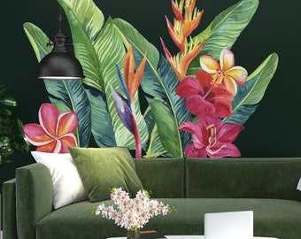 Floral wall decals, Leaf wall decal Palm wall sticker, Watercolor Tropical Leaves Mural