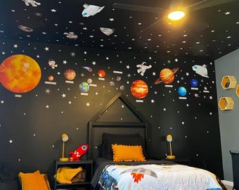 Solar System Wall Decals, Space Galaxy Nursery Decor (Peel & Stick)