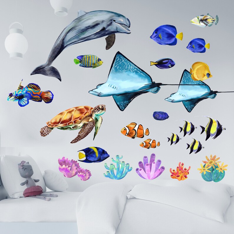Sea World Wall Decal Ocean Life Wall Sticker Coral Reef Whale Etsy