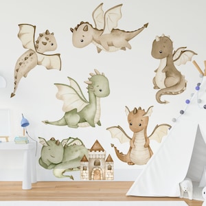 Dragons Dinosaur Wall Decal Sticker, Magic Nursery Room Art, Medieval Decor, Kids Baby Bedroom, Birthday Party gift boys, girls, Wall Mural